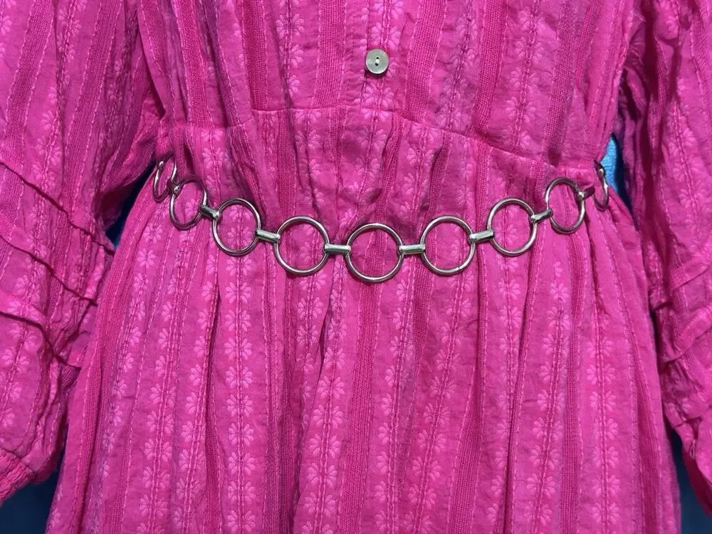 Vintage Shiny Silver Circle Metal Link Chainlink Belt Retro Fashion Y2K SZ L